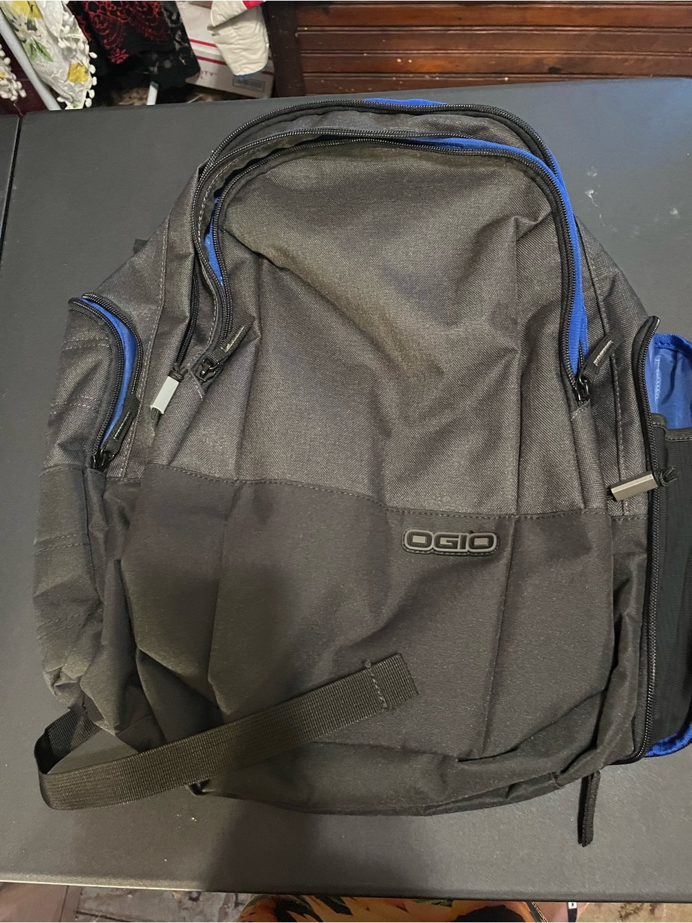 OGIO  Gray & Black Backpack with Blue Trim and Multiple Pockets - Picture 2 of 7